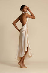 Elegant Satin Slit Backless Party Dress