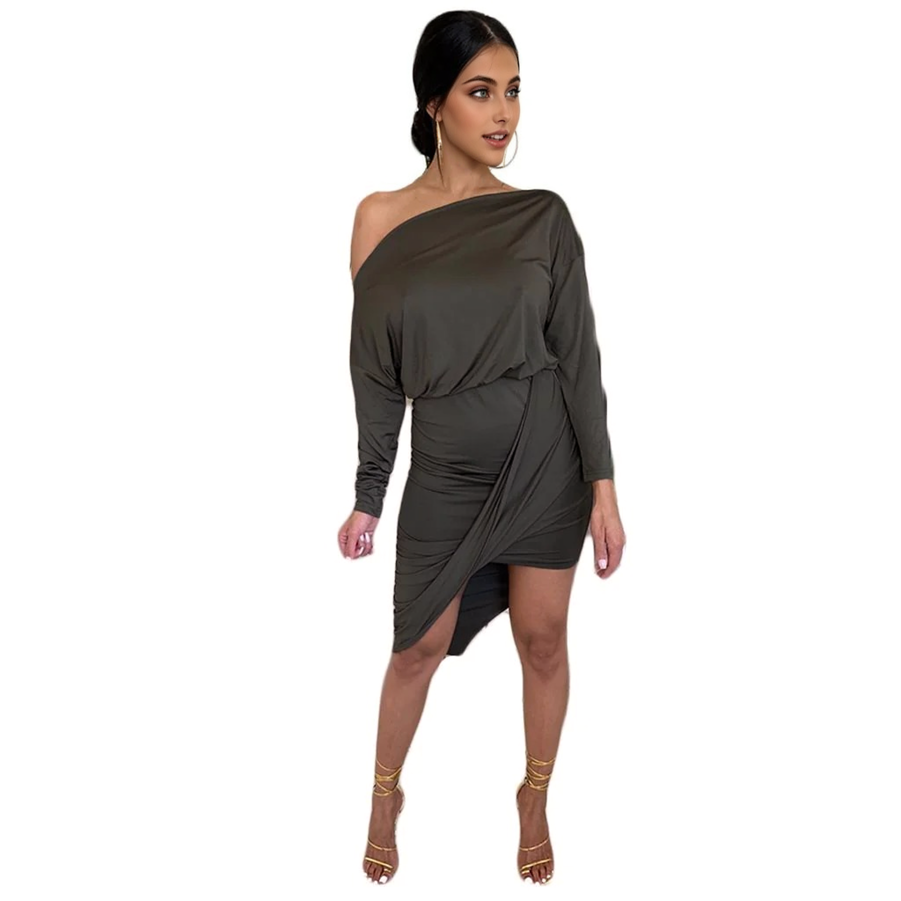 Julia Fashion - Long Sleeve Ruched Party Dress