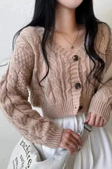 Knitted Open Front V Neck Slim Cardigan