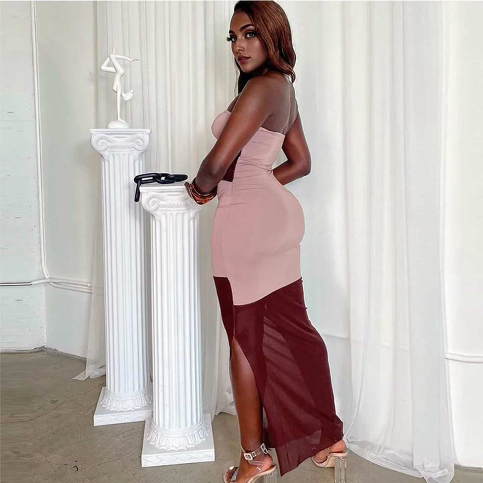 Julia Fashion - Sexy Mesh Patchwork Transparent Pink Dress