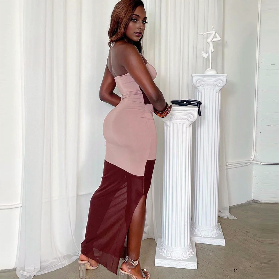 Julia Fashion - Sexy Mesh Patchwork Transparent Pink Dress