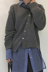Asymmetrical Button Irregular Slouchy Solid Sweater