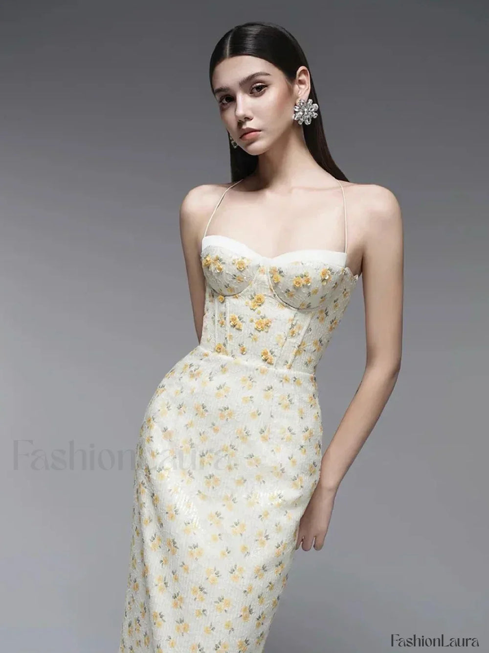 Backless Floral Strapless Maxi Dress