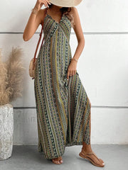 Backless Green Maxi Boho Dress