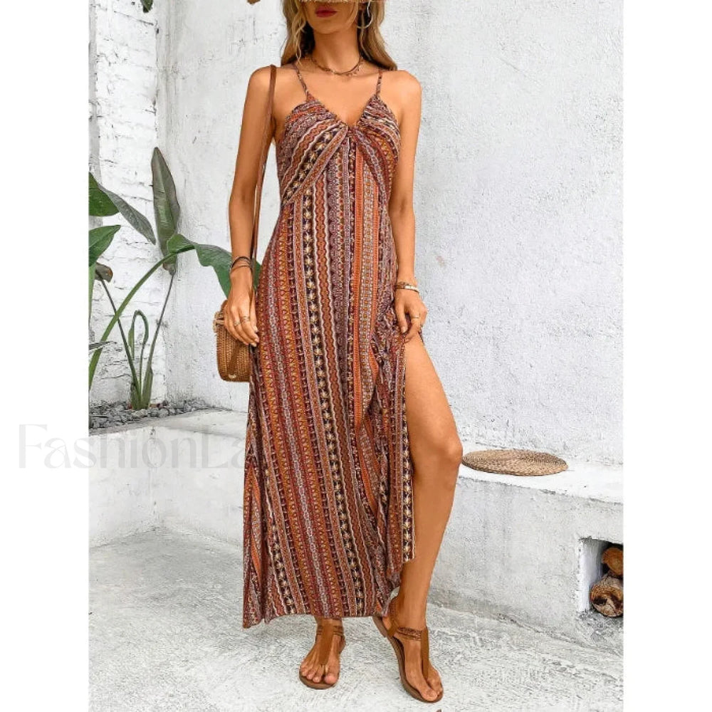 Backless Green Maxi Boho Dress Yellow / S