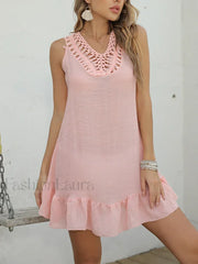 Backless Hollow Out Boho Dress Pink / S