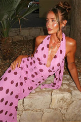Backless Tie Waist Polka Dot Maxi Dress