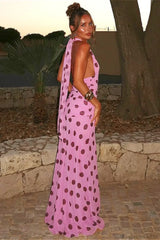 Backless Tie Waist Polka Dot Maxi Dress