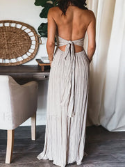 Backless U Neck Halter Strap Long Dress Dresses