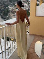 Backless Vacation Satin Long Dress Dresses