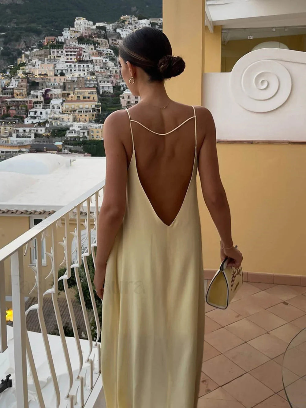 Backless Vacation Satin Long Dress Dresses