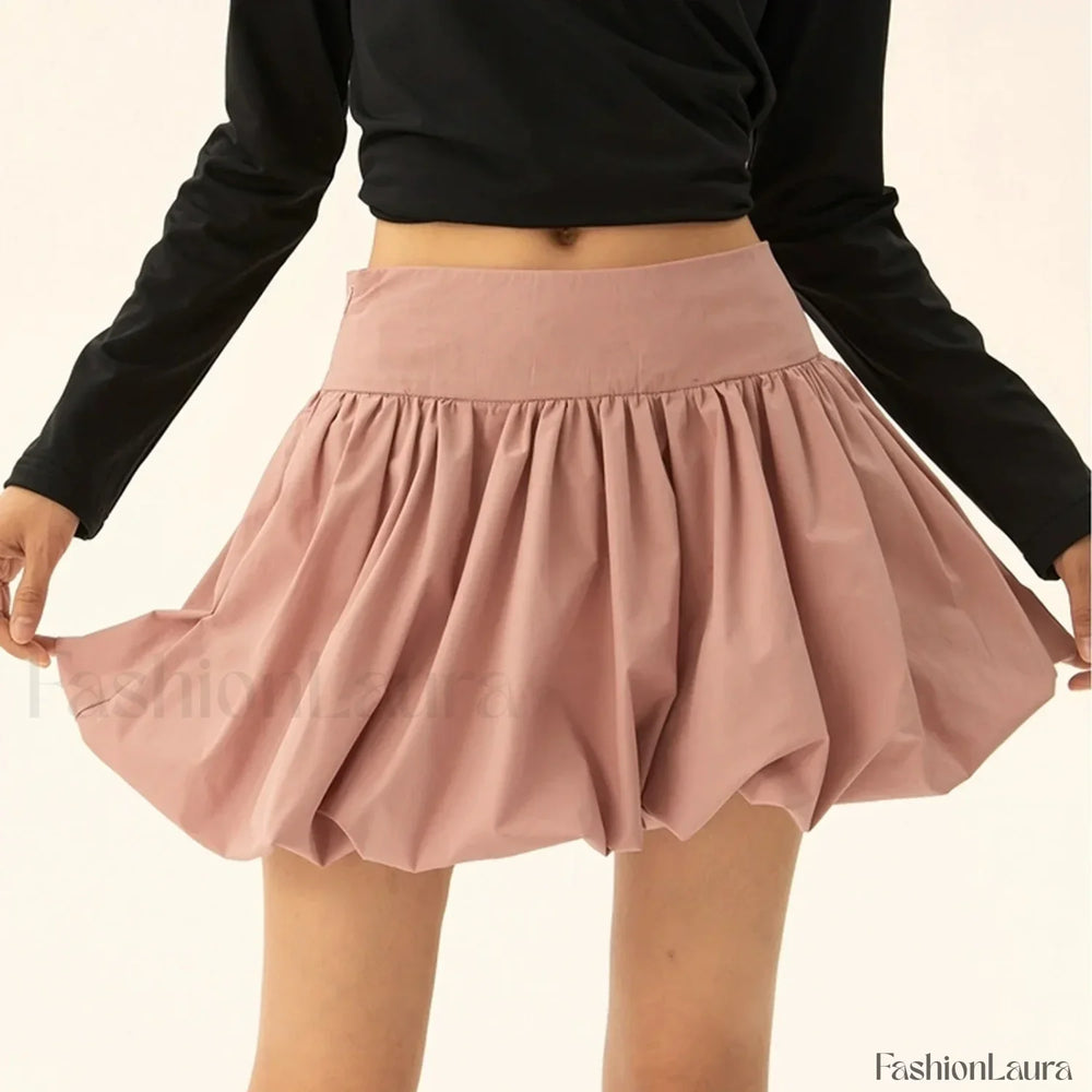 Balloon High Waist A Line Skirt PINK / S