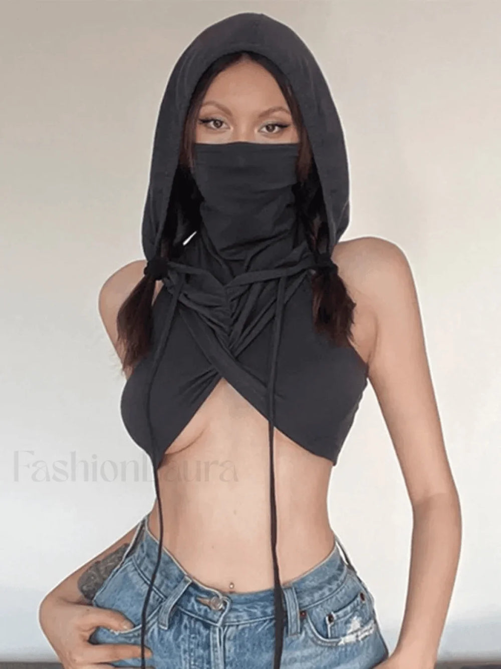 Bandana Design Hooded Cropped Tank Top Black / S Tops&Tees