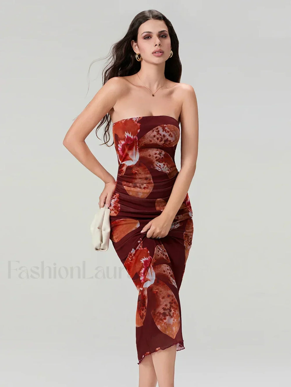 Bandeau Off Shoulder Floral Dress