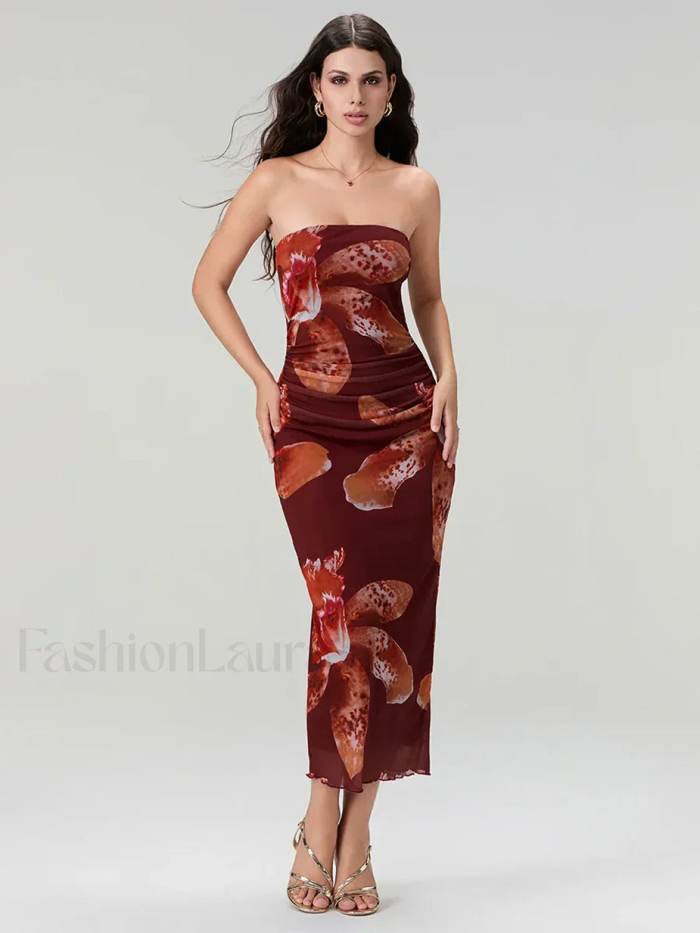 Bandeau Off Shoulder Floral Dress