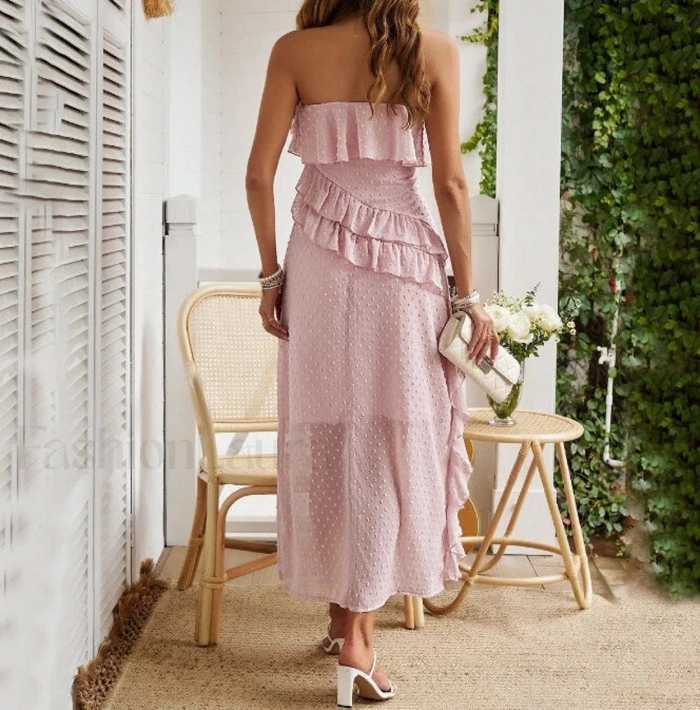 Bandeau Solid Color Midi Dress