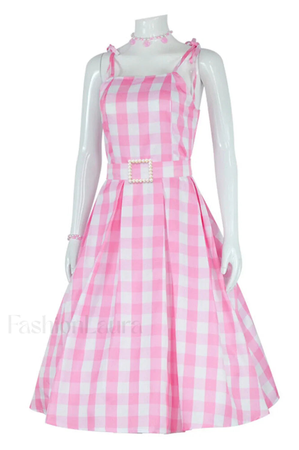 Barbie Movie Margot Charming Pink Plaid Check Dress