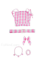 Barbie Movie Margot Charming Pink Plaid Check Dress