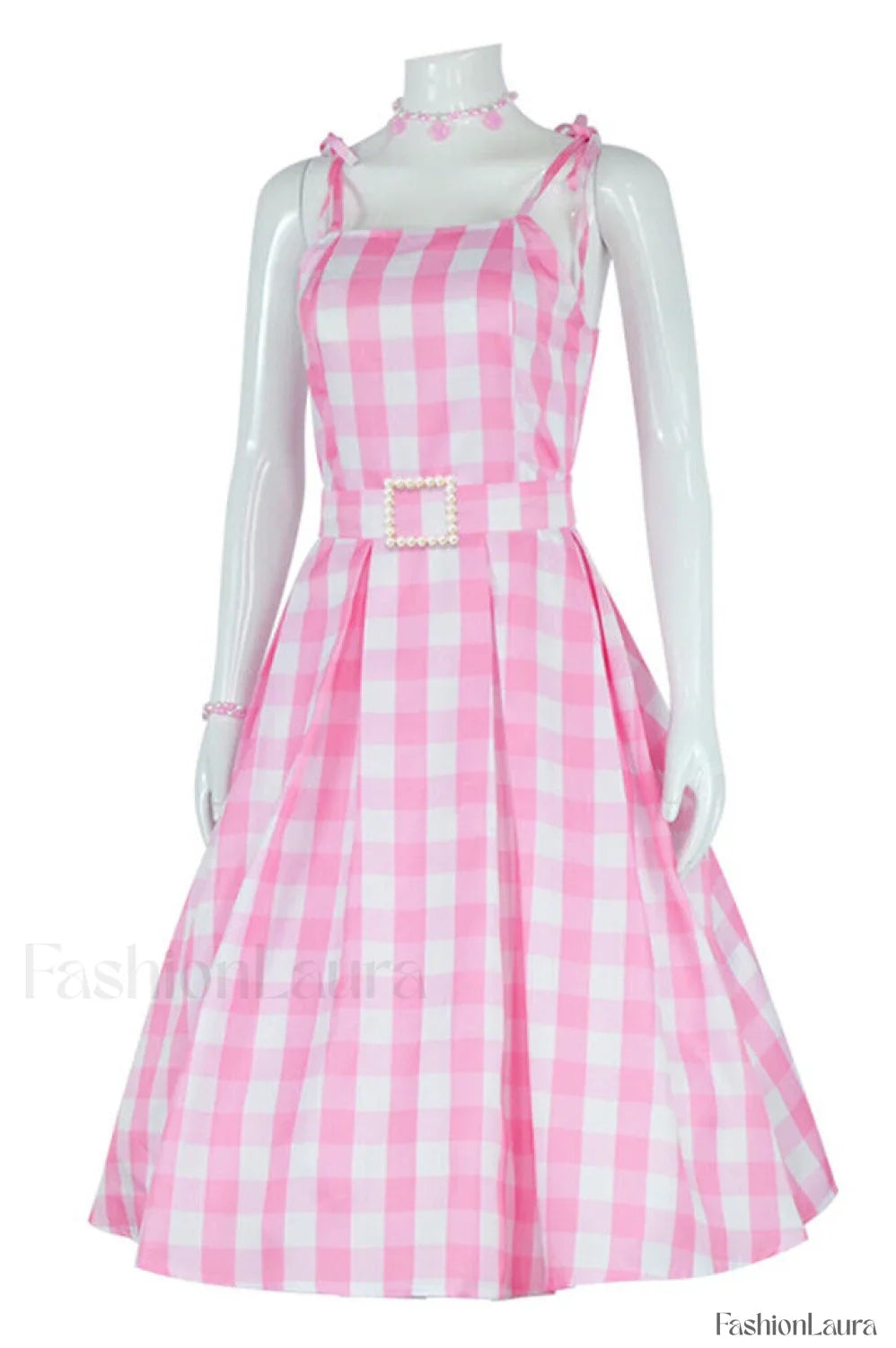 Barbie Movie Margot Charming Pink Plaid Check Dress