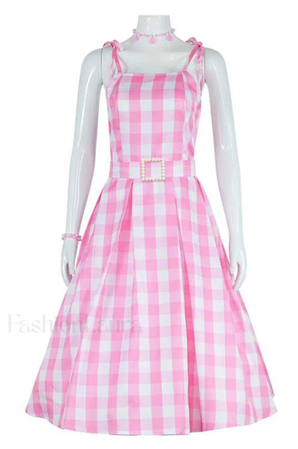 Barbie Movie Margot Charming Pink Plaid Check Dress S / Style 1