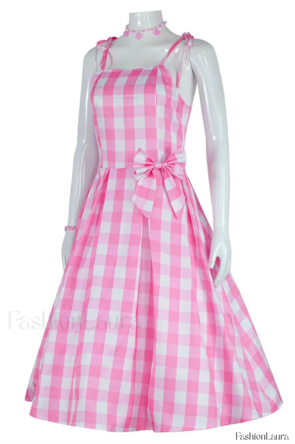Barbie Movie Margot Charming Pink Plaid Check Dress S / Style 2