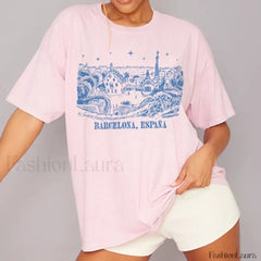 Barcelona Spain Casual Oversized Travel T Shirt Pink / S