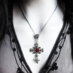 Baroque Large Silver Cross Pendant Necklace BLACK