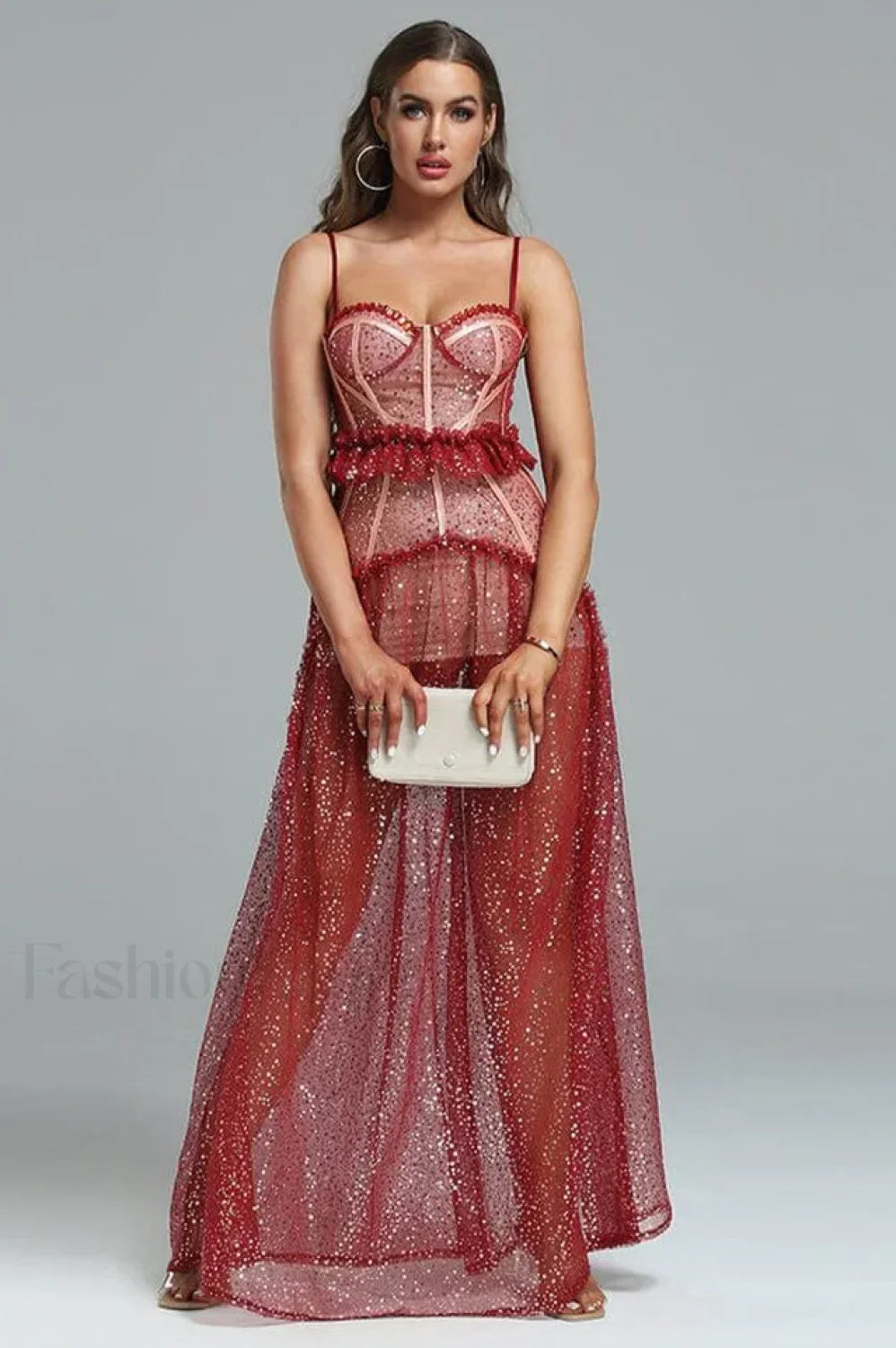 Barrett Sequined Mesh Charming & Lace Maxi Dress