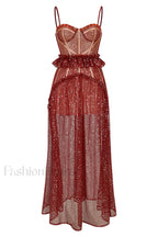 Barrett Sequined Mesh Charming & Lace Maxi Dress XS / Red