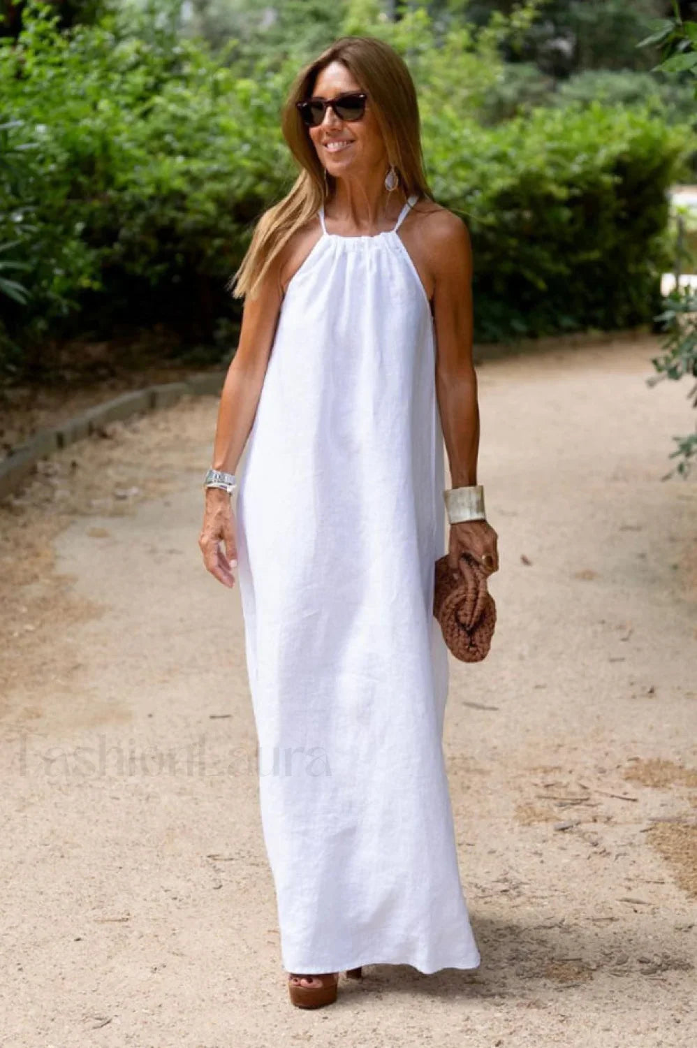 Basic Casual Stylish Outdoor Halter Dress S / White