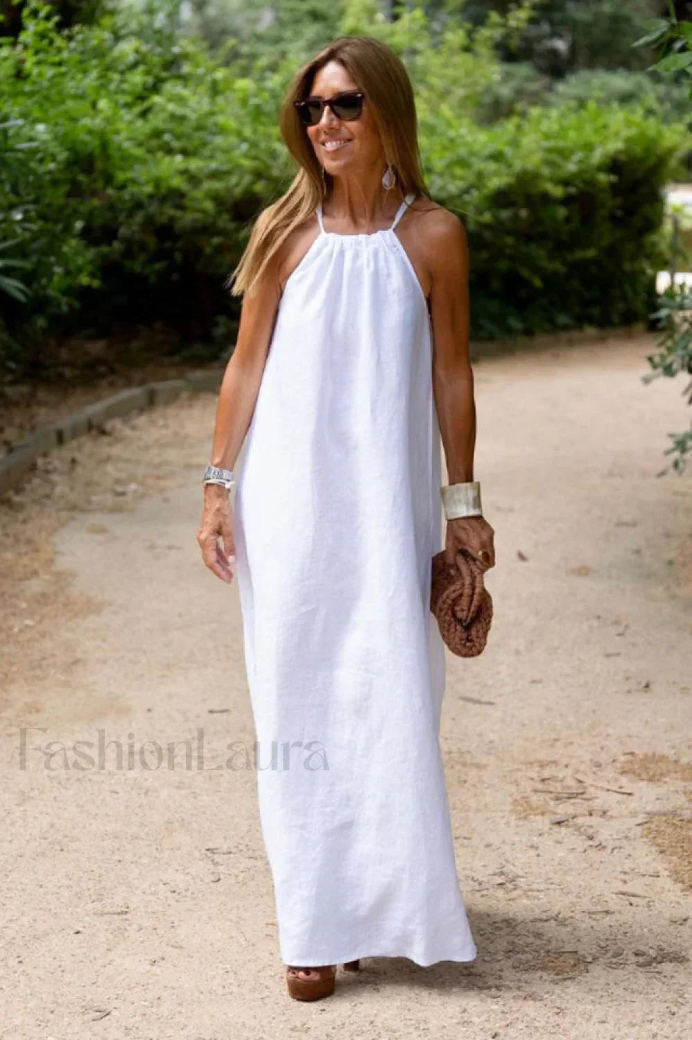 Basic Casual Stylish Outdoor Halter Dress S / White