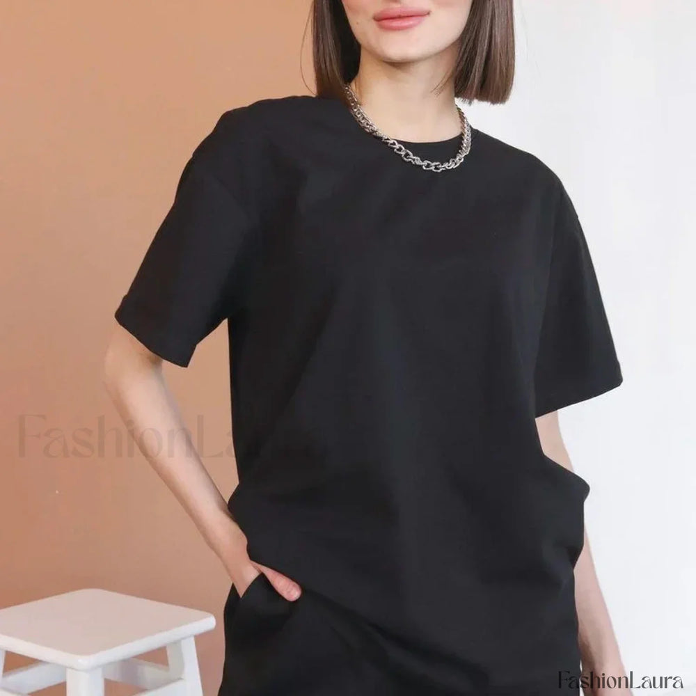 Basic Cotton Loose T Shirt Black / M