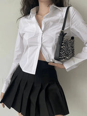 Basic Long Sleeve Button Blouse Shirts