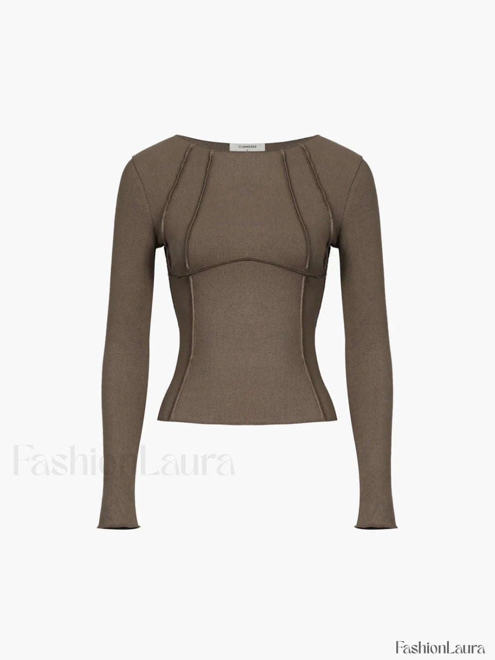 Basic Piping Graceful Long Sleeve Top Brown / XS T Shirts