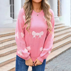 Basic Print Oversize Bow O Neck White Thick Knitted Christmas Sweater Pink / S Christmas Sweaters L