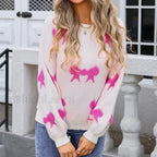 Basic Print Oversize Bow O Neck White Thick Knitted Christmas Sweater res2 / S Christmas Sweaters L