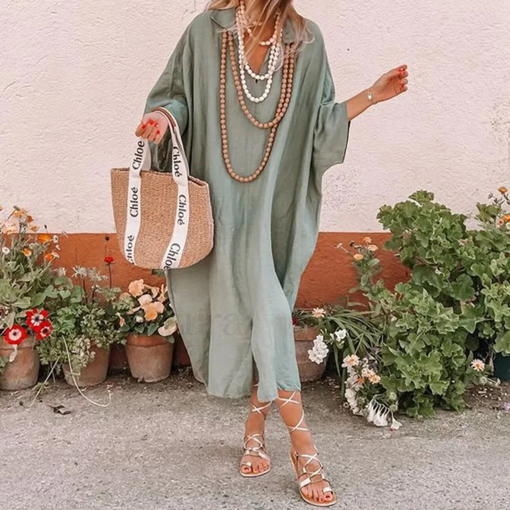 Bat Sleeve Hemp Boho Dress