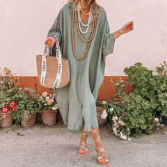 Bat Sleeve Hemp Boho Dress