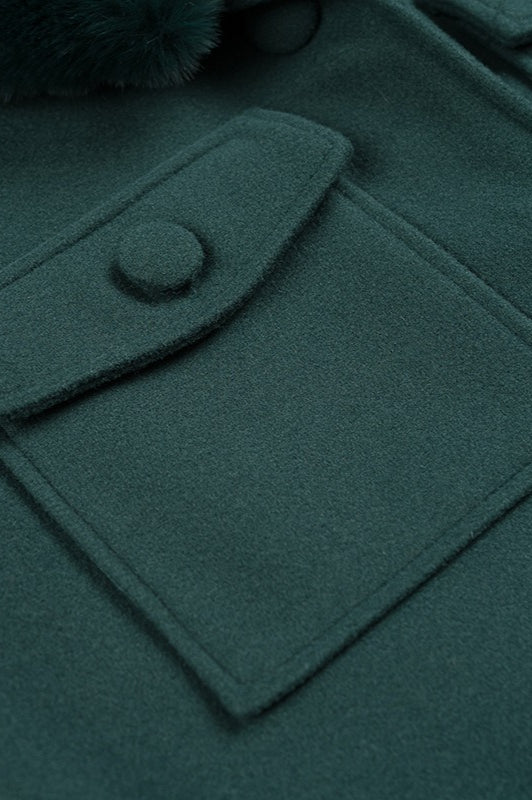 Green Detachable Fur Collar Wool Jacket