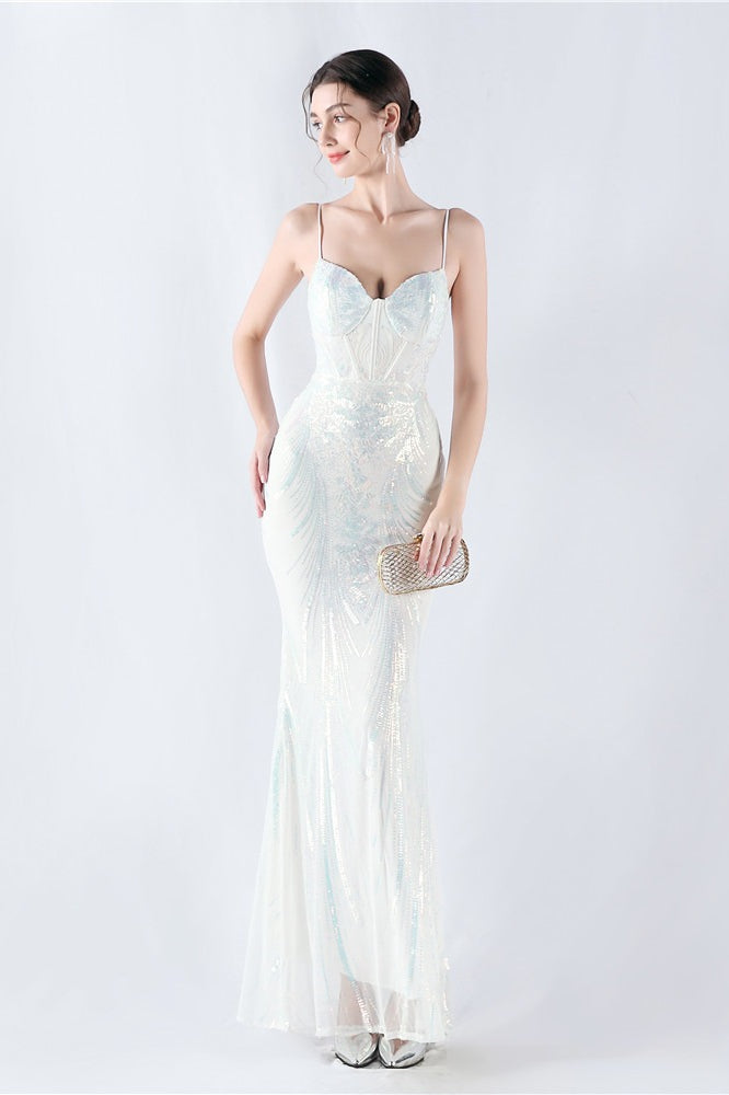 Boned Sequin Embroidered Formal Dress