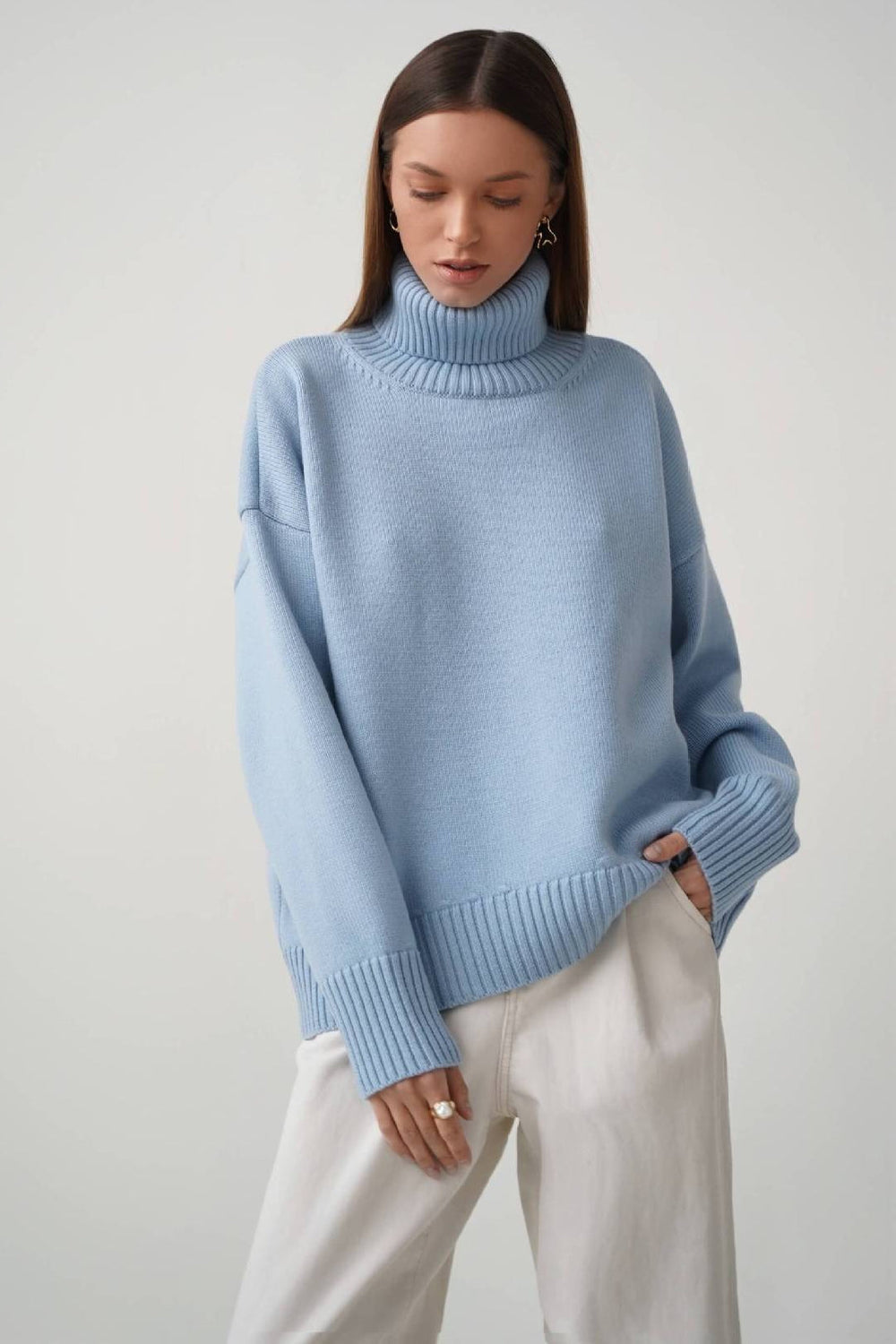 Basic Solid Knit Turtleneck Sweater
