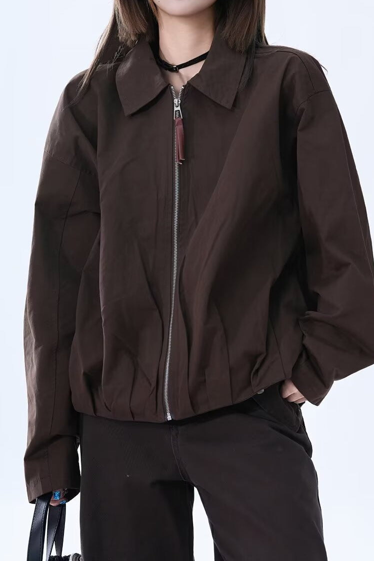 Brown Faux Leather Relaxed Jacket S / Brown