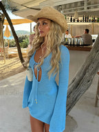 Beach Knitted Lace Up Mini Dress