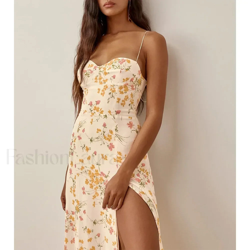 Beach Spaghetti Cotton Floral Dress