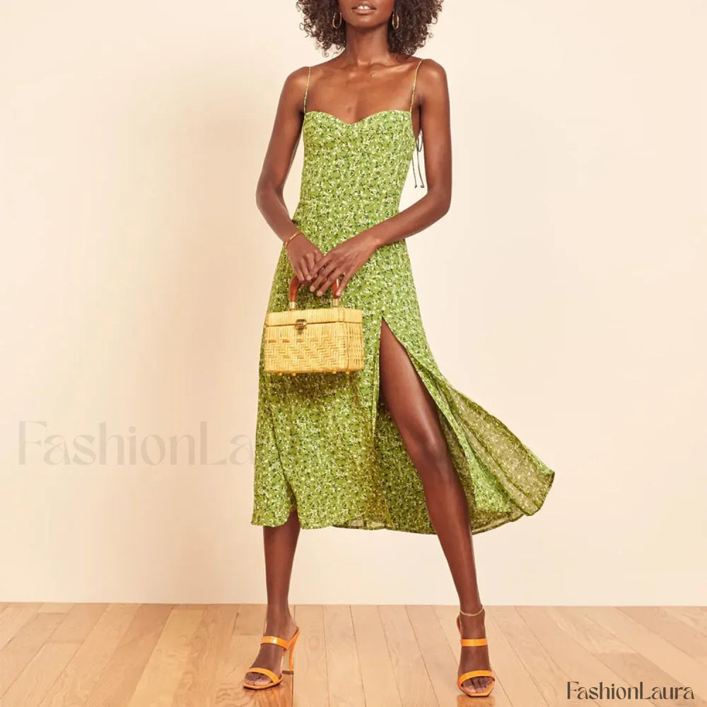 Beach Spaghetti Cotton Floral Dress color 1 / S