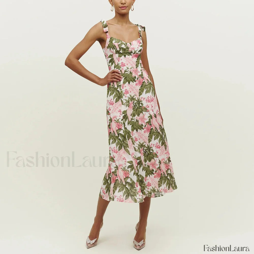 Beach Sweetheart Midi Floral Dress green3 / S