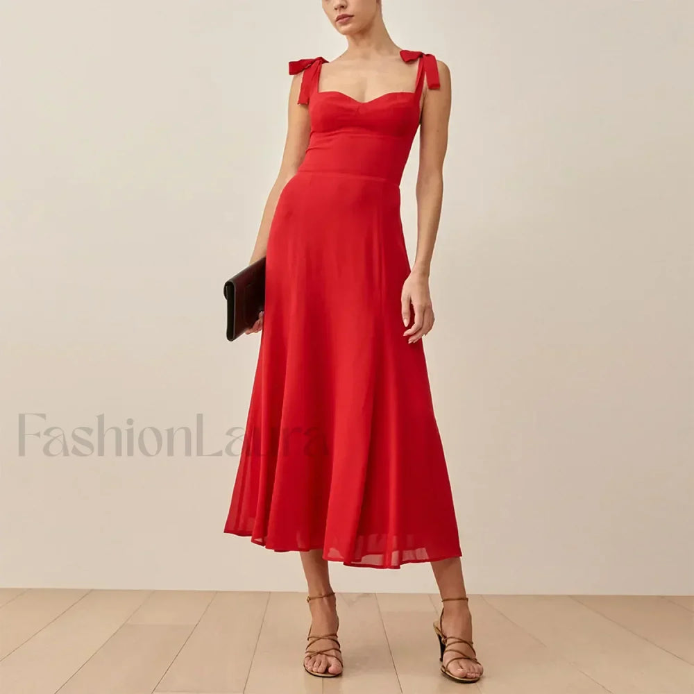 Beach Sweetheart Midi Floral Dress red / S