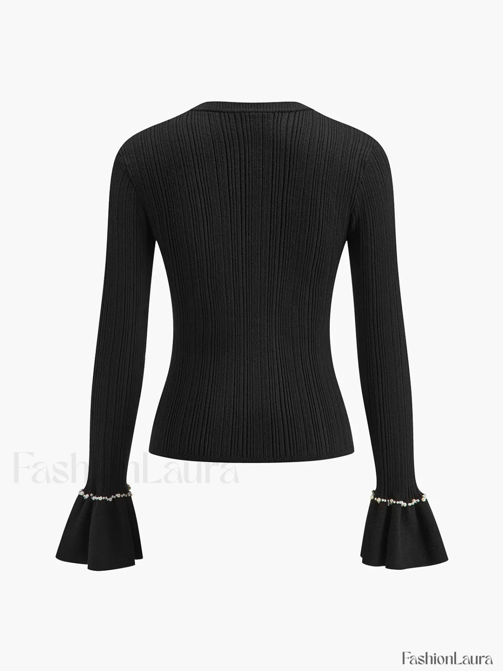 Beaded Decor Ruffle Knit Top Knit Tops