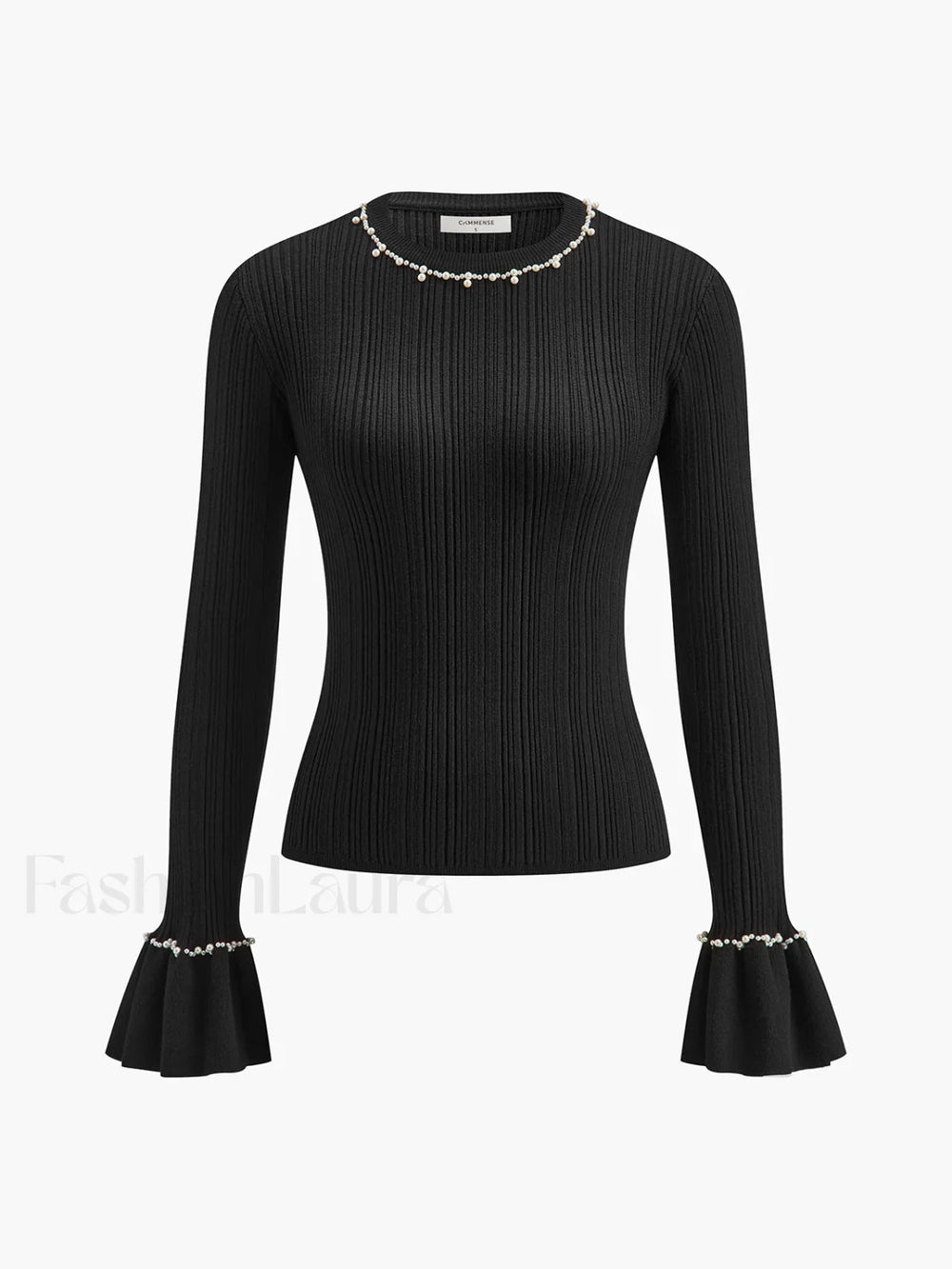 Beaded Decor Ruffle Knit Top Knit Tops