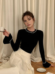 Beaded Decor Ruffle Knit Top Knit Tops